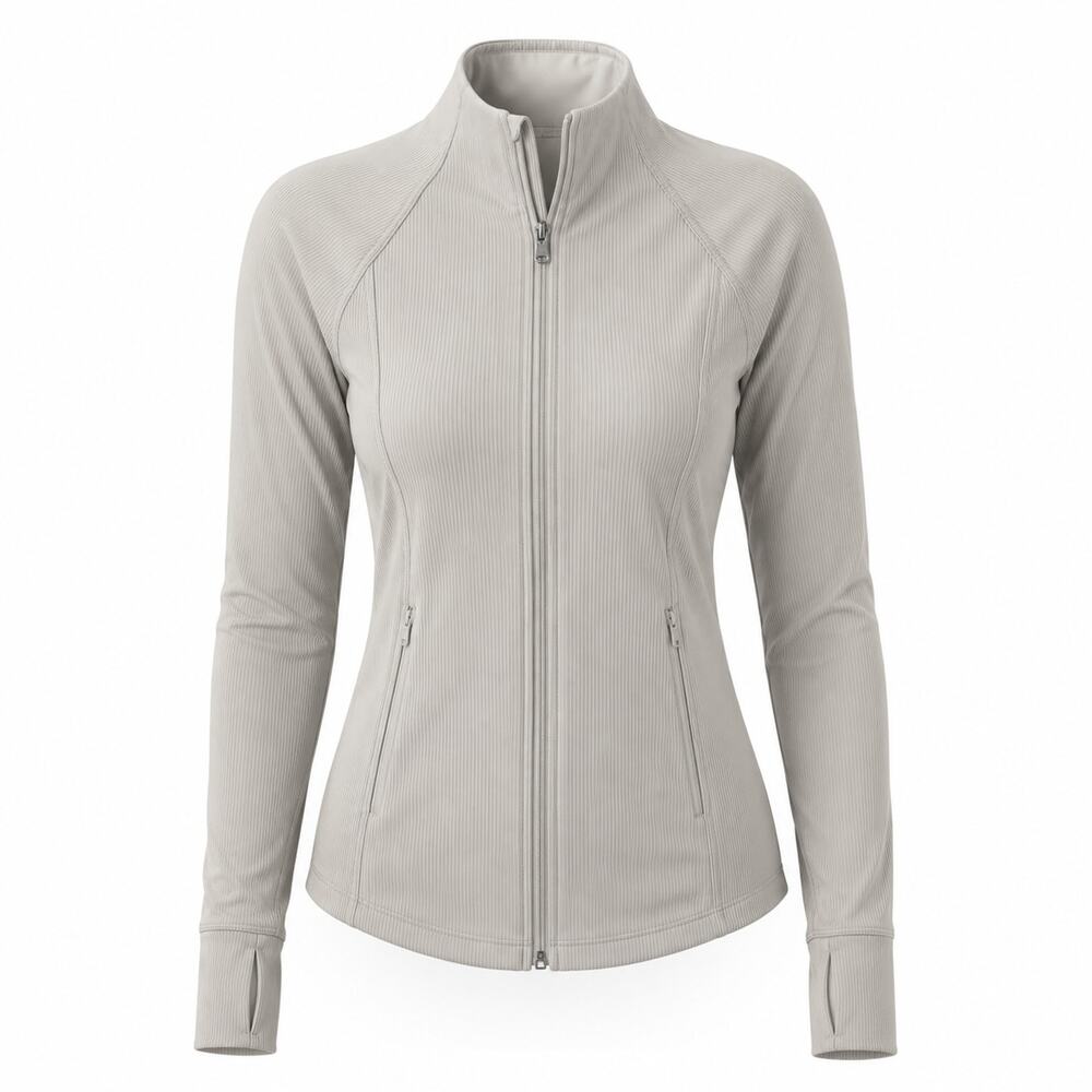 Athleta Salutation Jacket Beige Size M Full Zip Stretch Activewear